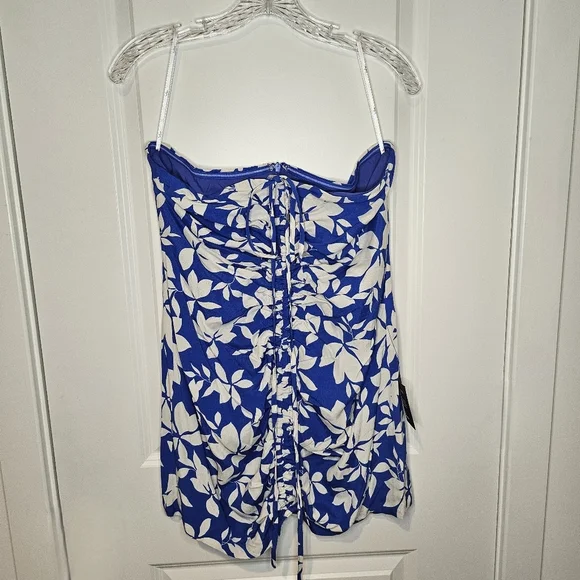 Lulus Blue White Floral Ruched Halter Mini Dress Resort Summer L Summer Party - Picture 3 of 10